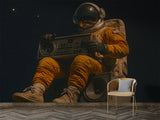 Non-Woven Wallpaper Astronaut in Space with Retro Boombox – Vintage Wall Mural for Bedroom and Living Room