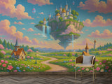 Floating Castle Fantasy Kids Wallpaper – Pastel Dreamland Peel and Stick Mural for Nursery and Playroom