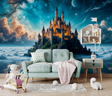 High-Quality Non-Woven Photo Wallpaper, "Heavenly Fairytale: Castle In The Clouds" Full Wall Print For Kids' Room
