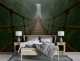Natural Print "Bridge Into The Mist Toward The Waterfall" Brutal Wall Art Self-Adhesive Wallpaper For Living Room, Office, Adventure Lovers 🏞️