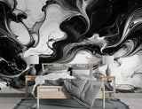 Black & White Abstract Wall Mural – Modern Peel and Stick Wallpaper for Contemporary Interior Design