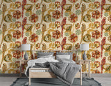 Self-Adhesive Tropical Parrot Wallpaper | Vintage Botanical Birds Pattern | Removable Wall Mural for Living Room Bedroom Interior
