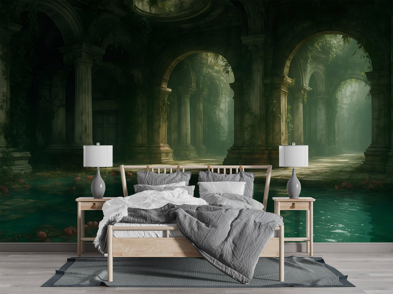 Wall Print Self-Adhesive Wall Murals With Architecture Image For Living Room Kitchen "Lost Temple Of Water" 🏛