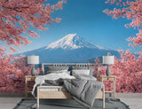 Self-Adhesive Mount Fuji Cherry Blossom Wall Mural – Natural Scenic Landscape for Bedroom