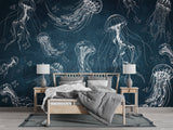 Art Wall Mural 🎨 Full Wall Peel and Stick Wallpaper "Painted Jellyfish" Wall Murals For Office Living Room