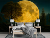 Natural Print Peel and Stick Mural For Living Room, Bedroom Office Poster "Mysterious Glow Of The Full Moon Over The Lake"