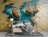 Wall Print 3D Self-Adhesive Wallpaper Perfect for Living Room, Office, Bedroom Design "Sea Journey Through the Map" 🌊🗺️