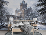 Peel and Stick Wall Mural Gothic Castle in Winter – Living Room Print Architectural Design
