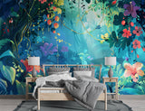 Enchanted Tropical Forest Wall Mural – Colorful Floral Jungle Peel and Stick Wallpaper for Kids Room & Bedroom