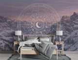 Zodiac Wheel Peel and Stick Wall Mural – Celestial Astrology Wallpaper for Meditation Room