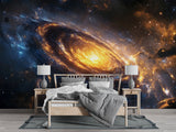 Art Design For Space Self-Adhesive Full Wall Wallpaper Print For Living Room And Bedroom "Spiral Galaxy In Fiery Glow" Design For Lovers Of The Mysterious Universe 🌌