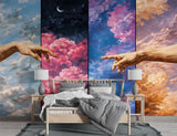 Peel and Stick Wall Mural “Celestial Hands in the Clouds” – Surreal Sky Art Wallpaper
