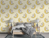 Peel and Stick Wall Mural “Happy Bunnies on the Moon” – Kids Room Wallpaper