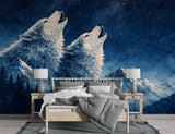 Majestic Wolves in Forest Peel and Stick Wall Mural – Mystical Wildlife Nature Wallpaper for Modern Interior