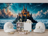 High-Quality Non-Woven Photo Wallpaper, "Heavenly Fairytale: Castle In The Clouds" Full Wall Print For Kids' Room