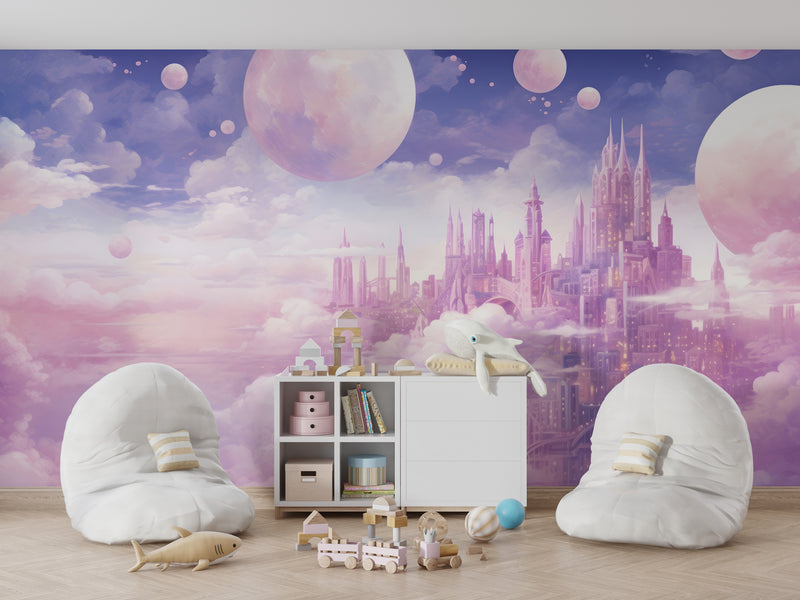 Peel and Stick Wall Mural For Kids Room "Dreamy Cloud Kingdom", Designed To Inspire Imagination And Create New Adventures