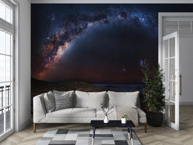 Nature and Space Wall Mural – Unique Design for Living Room, Office, Bedroom | Self-Adhesive Accent Wall Mural – Art Wall for Bedroom "Milky Way over the Ocean"🌌✨