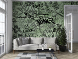 Self-Adhesive Green Graffiti Wall Mural for Gaming Room – Modern Urban Interior Design Decor