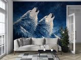 Majestic Wolves in Forest Peel and Stick Wall Mural – Mystical Wildlife Nature Wallpaper for Modern Interior