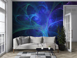 Abstract Neon Fractal Peel and Stick Wallpaper – Futuristic Blue and Purple Wall Mural for Playroom, Bedroom, and Creative Spaces
