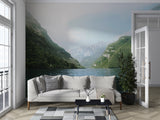 Split Mountains in the Sea Wall Mural Self-Adhesive Wallpaper for Living Room Natural Print for Office Design for Relaxation Area 🌊