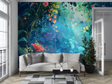 Enchanted Tropical Forest Wall Mural – Colorful Floral Jungle Peel and Stick Wallpaper for Kids Room & Bedroom