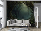 Traditional wallpaper Misty forest thickets, mystical atmosphere for bedroom, living room, or office Accent wall, Art Wall