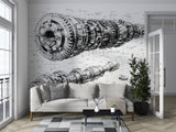 Self-Adhesive Wall Mural – Technical Engineering Drawing Wallpaper for Office