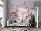 Non-Woven Wall Mural Soft Pink Peonies Floral Decor for Restaurant & Bedroom