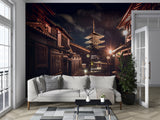 Peel and Stick Wallpaper Japanese Night Street – Vintage Japanese Print for Bedroom and Living Room | Japanese Street Wall Mural
