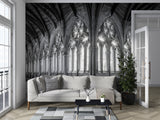 Non-Woven Black and White Wallpaper Lincoln Cathedral Interior – Large Architectural Wall Mural for Living Room, Office, and Bedroom