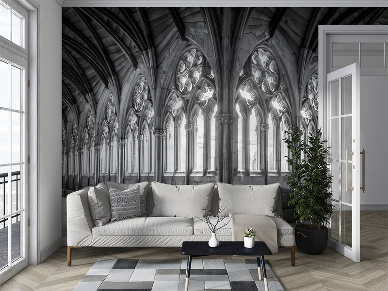 Non-Woven Black and White Wallpaper Lincoln Cathedral Interior – Large Architectural Wall Mural for Living Room, Office, and Bedroom