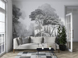 Vintage Style Art Print Graphic Non-Woven Wallpaper Black And White, Grey Shade For Office, Living Room, Bedroom 'Black And White Landscape: Forest Harmony' 🌲