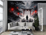 Traditional Wall Mural for a Gaming Zone – Chill Area Print Samurai Walking Toward the Temple
