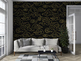 Luxury Chinese Cloud Peel and Stick Wallpaper – Black and Gold Oriental Self-Adhesive Wall Mural