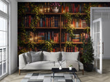 Library Peel and Stick Wall Mural – Cozy Bookcase Wallpaper for Home Office, Reading Room