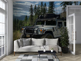 Peel and Stick Wallpaper Off-Road Hummer in the Forest – Realistic Off-Road Print Wall Mural for Garage, Office, and Kids’ Room