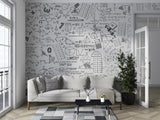 Graphic wallpaper Science theme Mathematical wallpaper Full wall peel and stick mural for kids’ room or living room Educational space print Gray background "Mathematical Formulas" 🧮