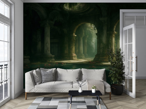 Wall Print Self-Adhesive Wall Murals With Architecture Image For Living Room Kitchen "Lost Temple Of Water" 🏛
