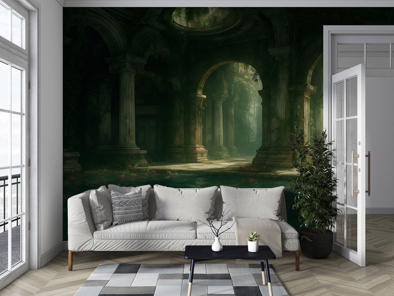 Wall Print Self-Adhesive Wall Murals With Architecture Image For Living Room Kitchen "Lost Temple Of Water" 🏛