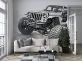 Off-Road Blueprint Wall Mural – Peel and Stick Technical Drawing Wallpaper for Garage & Office