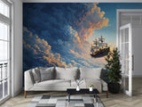 Non-Woven Wall Mural for Kids Room – Flying Ship Fairy Tale Print