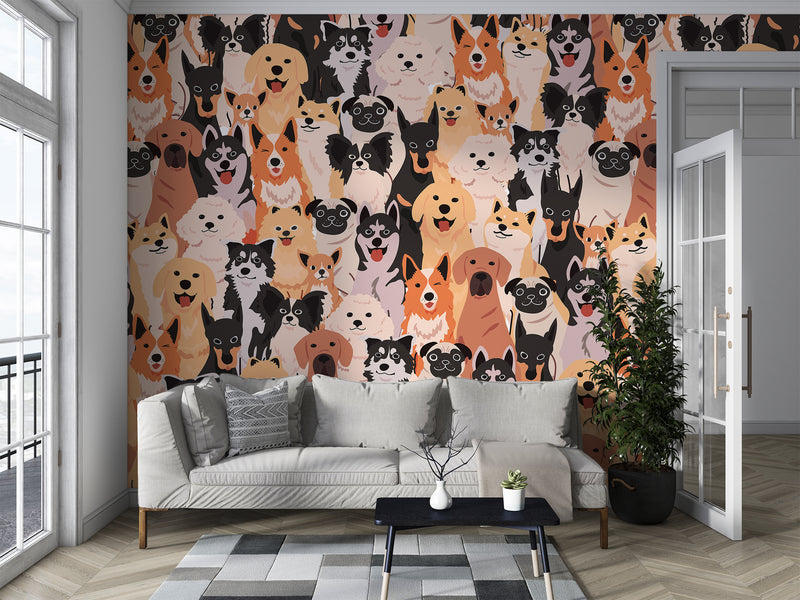 Self-Adhesive Wall Murals Full Wall Collage With Dogs For Cozy Bedroom  Living Room 🐾"Happy Pets"🐾