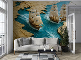 Wall Print 3D Self-Adhesive Wallpaper Perfect for Living Room, Office, Bedroom Design "Sea Journey Through the Map" 🌊🗺️