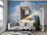 Dreamy Sky Library Wall Mural for Kids Room – Magical Floating Books Self-Adhesive Wallpaper