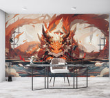 Anime Print Self-Adhesive Wallpaper For Whole Wall Animation Style For Kids Room, Living Room "Japanese Dragon Guardian" 🐉