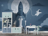 Traditional Kids Wallpaper – Space Rocket & Astronaut Design for Nursery and Children’s Rooms