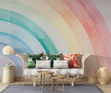 Non-Woven Wall Mural with Hand-Painted Rainbow for a Magical Children’s Room