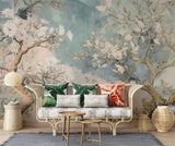 Wallpaper In Pastel Tones Japanese Style Mural Floral Print Vinyl Wallpaper Peel and Stick Decor For Living Room Calm Print For Bedroom 🌸