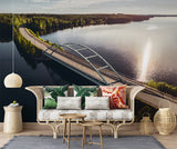 Road Above Water Wall Mural Peel and Stick Bridge Print for Living Room, Bedroom or Office Architectural Accent Wall Art